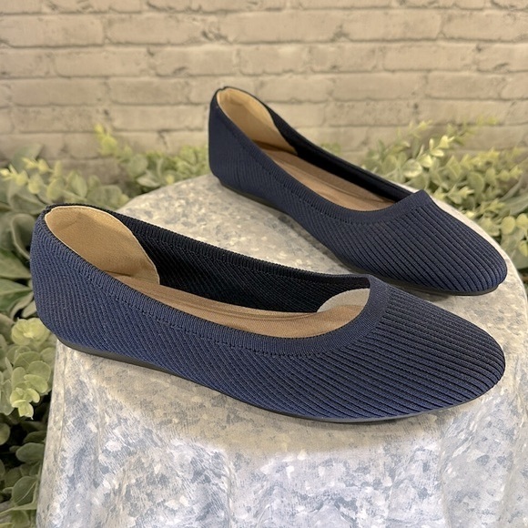 Navy Blue Round Toe Ribbed Stretch Knit Flex Comfort Flats - WMS 8M💙Like New💙 - Picture 10 of 10